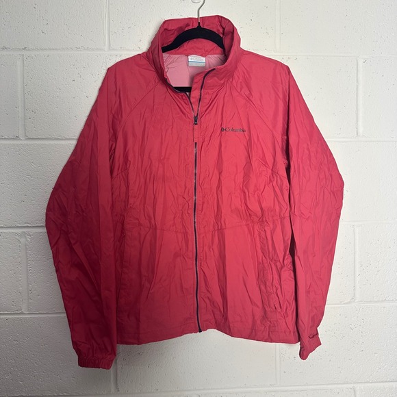 Columbia Full Zip Windbreaker Jacket Women's Large Lightweight Pink Coat - Picture 1 of 7